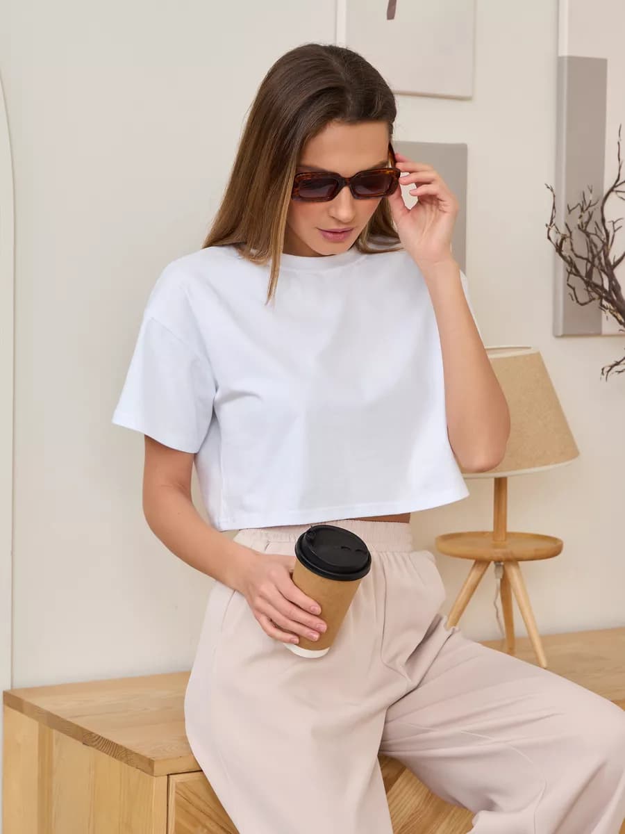 Футболка укороченная оверсайз кроп топ - фото 1