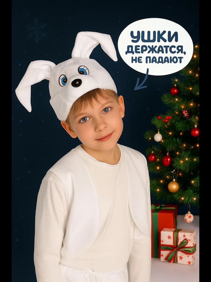 Новогодний костюм Зайчика с ушками, которые не падают
