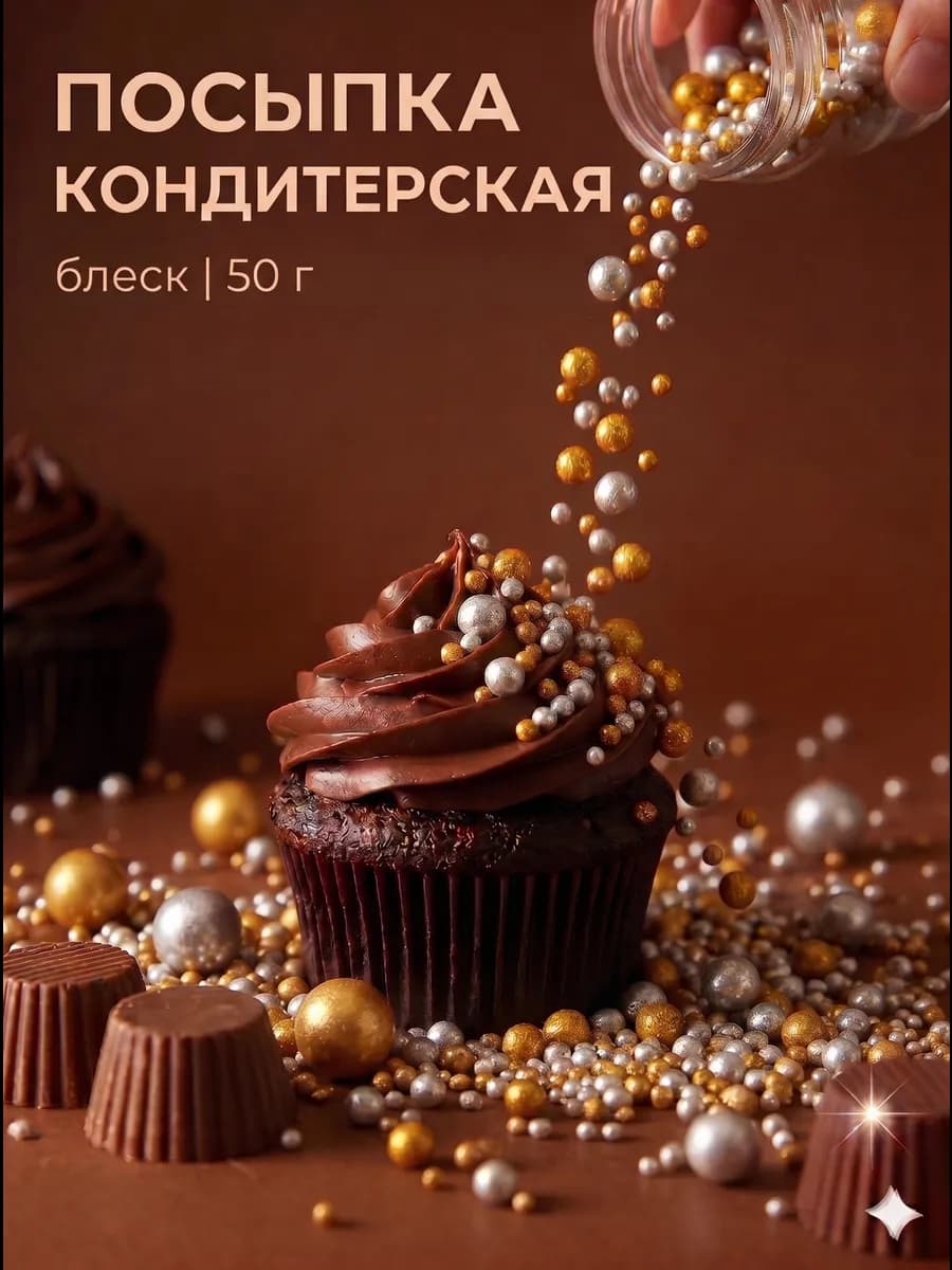 Посыпка кондитерская для десертов и выпечки золото 50 г