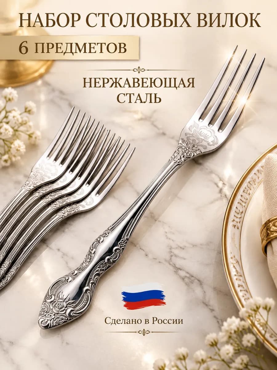 Вилки столовые набор 6 шт нержавеющая сталь