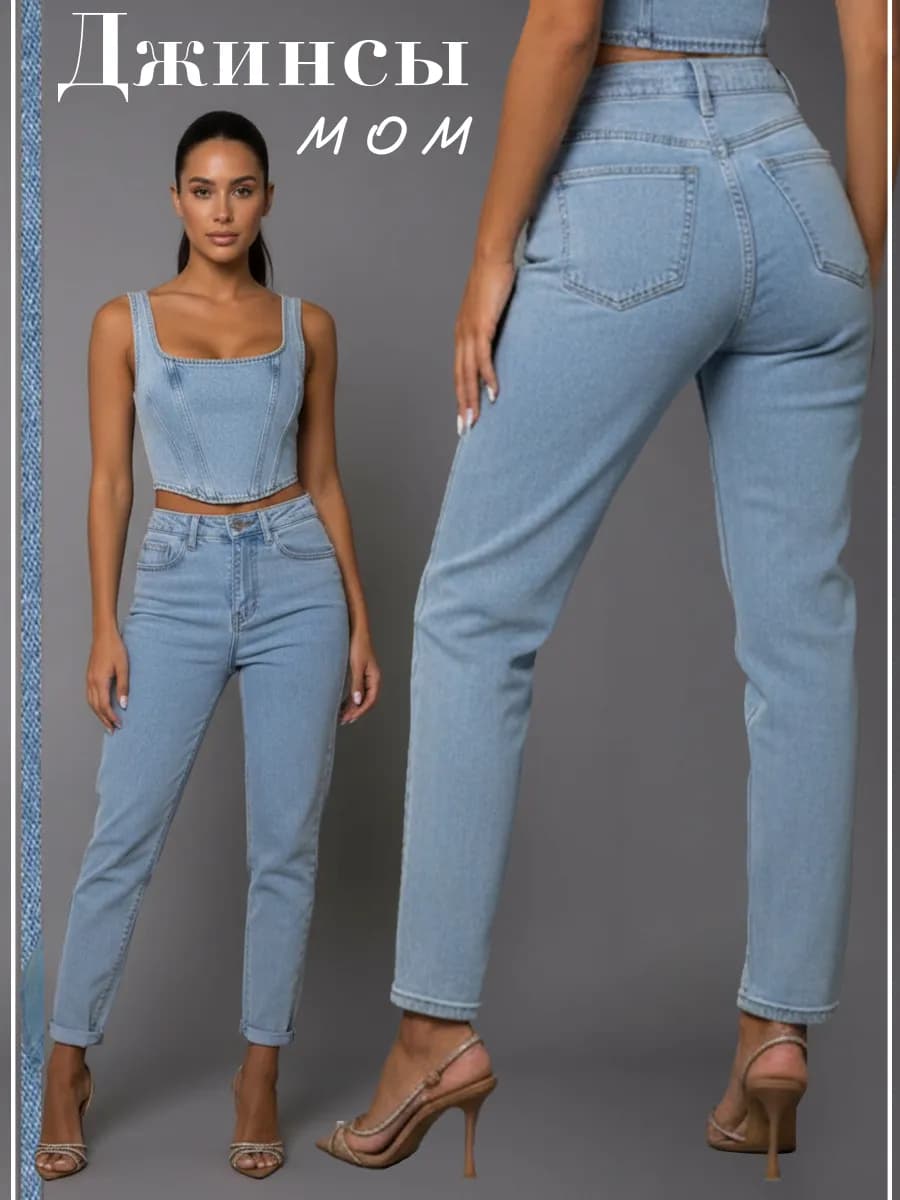 Джинсы бананы с высокой посадкой мом