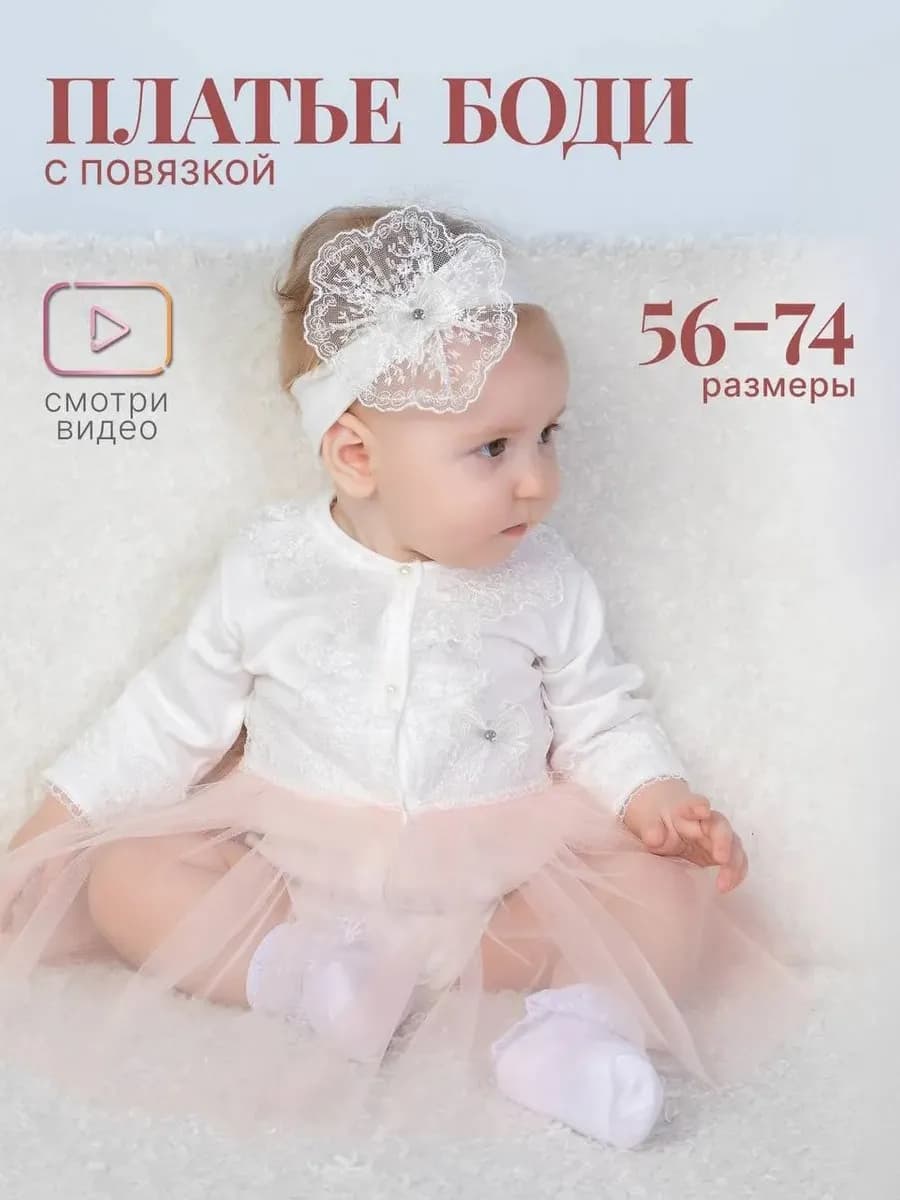 Боди платье для новорожденных и малышей с длинным рукавом