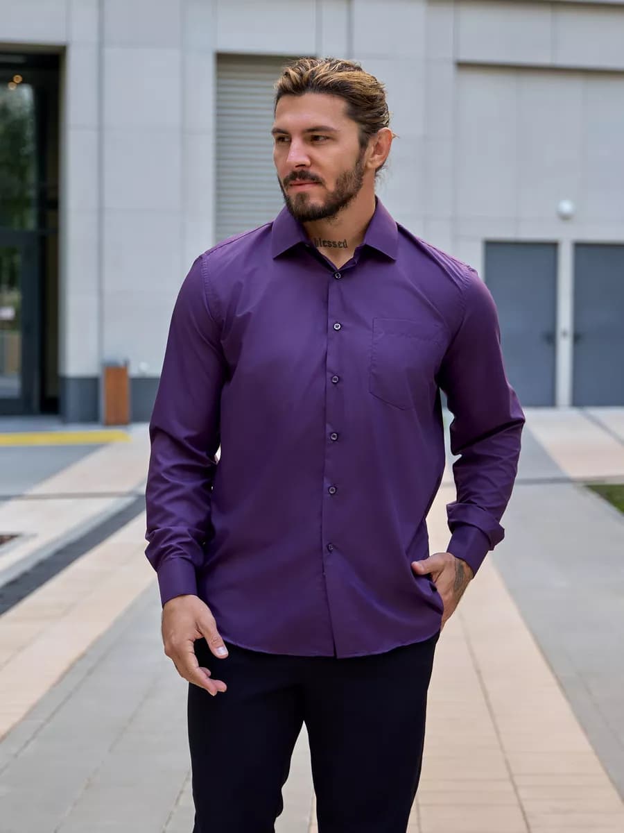 Рубашка полуприталенная с длинным рукавом - фото 1