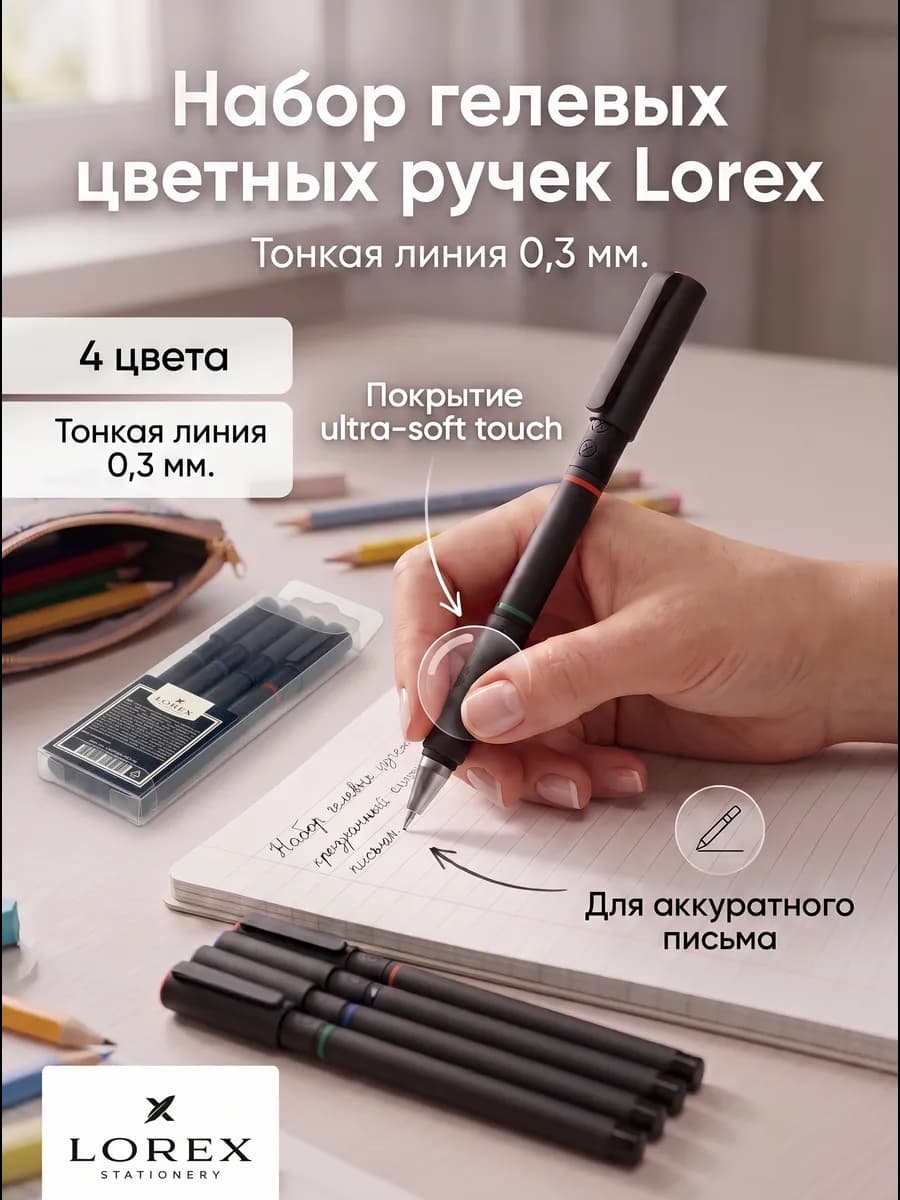 Ручки гелевые синяя красная зеленая черная набор 4 цвета