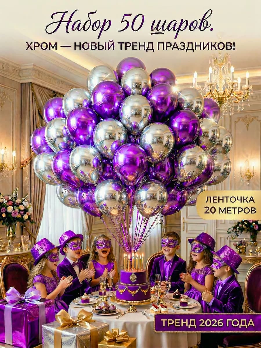 шарики воздушные и аксессуары набор 50 хром фотозона
