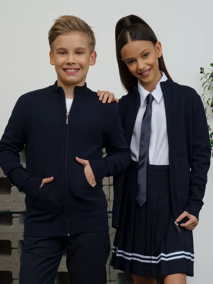 Джемпер-кардиган вязаный на молнии школьный