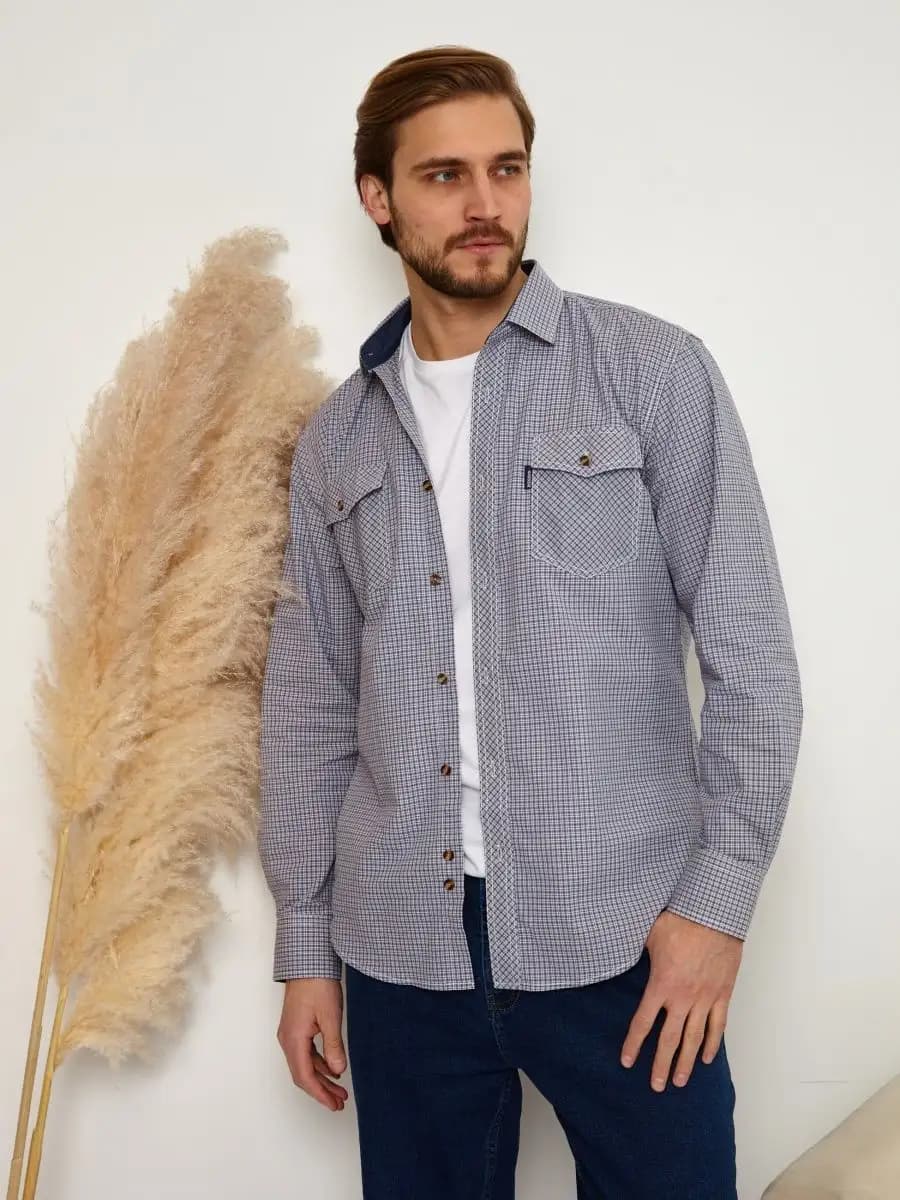 Рубашка в клетку классическая прямая 100% хлопок