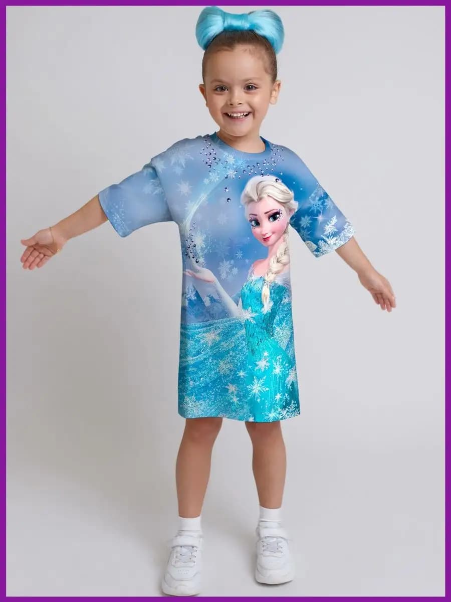 Платье футболка оверсайз Эльза в садик - фото 1