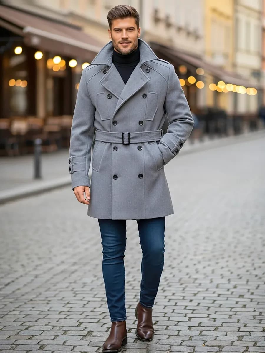 Пальто полупальто длинное классическое с поясом