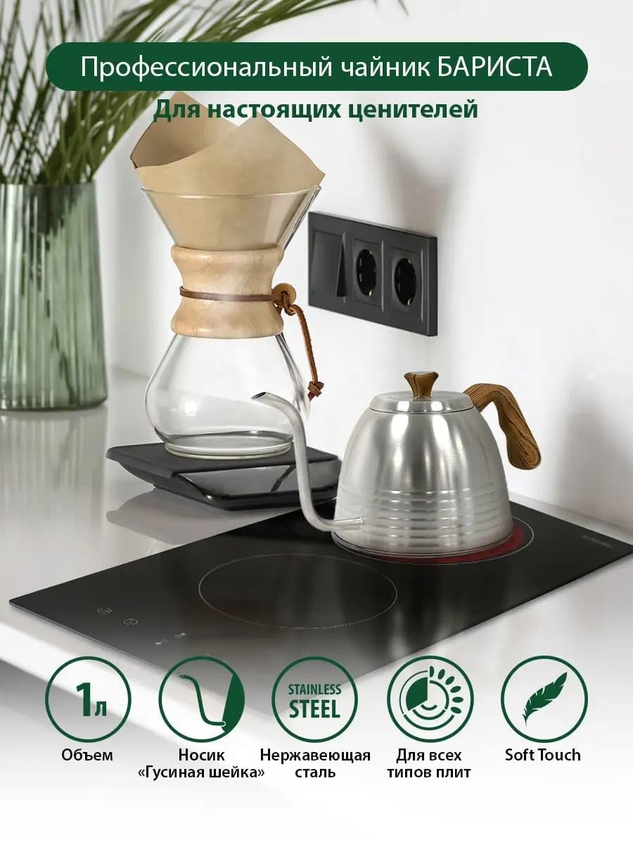 Чайник для плиты с тонким носиком 1 л