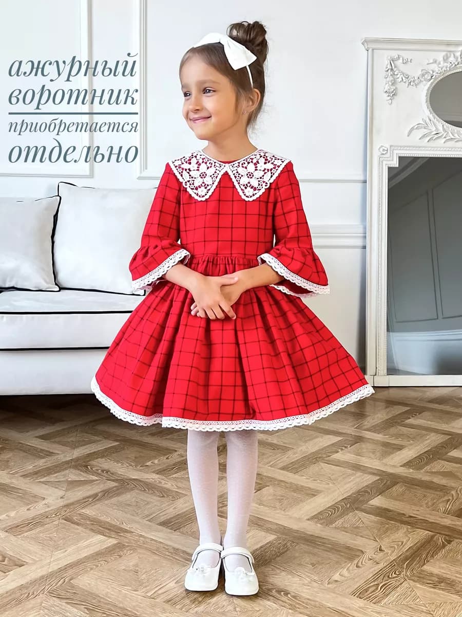 Платье праздничное и повседневное из фланели красное