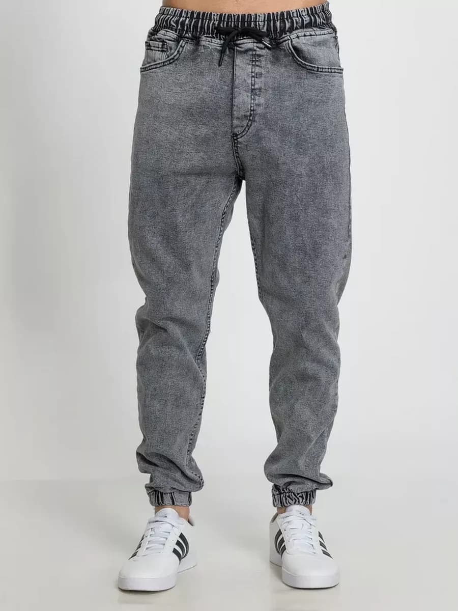 Джинсы джоггеры на резинке в поясе и внизу - фото 1