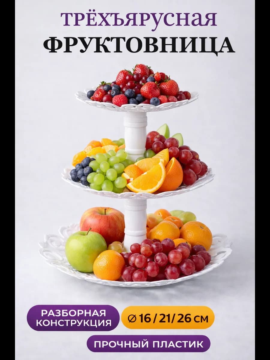 Фруктовница трёхъярусная, этажерка для фруктов и десертов