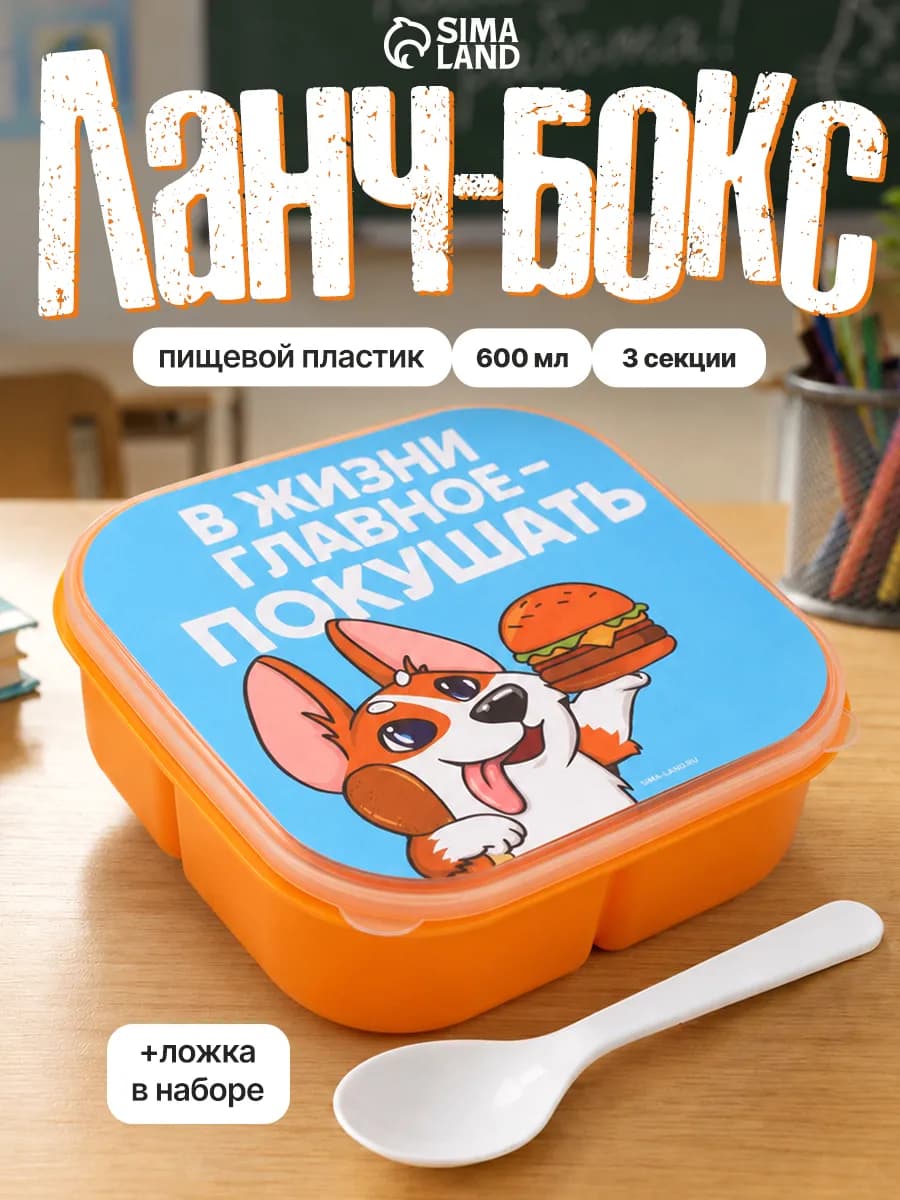 Ланч-бокс детский с секциями, контейнер в школу, 600 мл