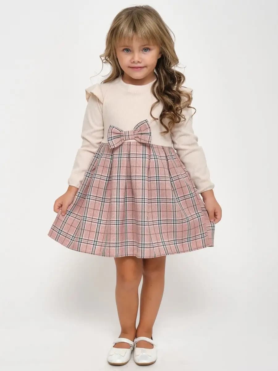 Платье с длинным рукавом нарядное в клетку