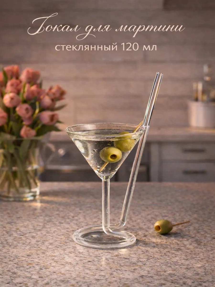 Бокал для мартини с трубочкой стеклянный 120 мл "Эльза"