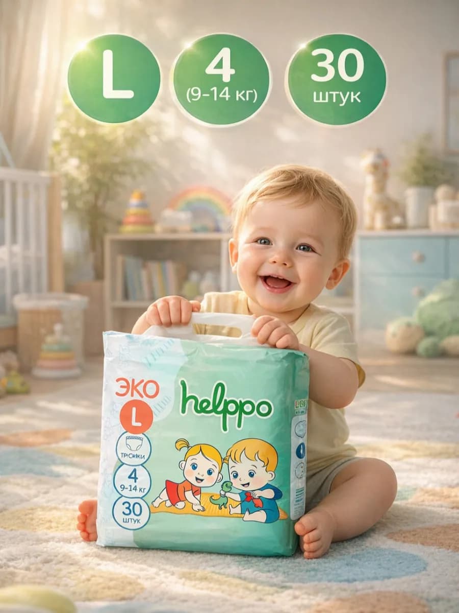 Подгузники трусики ЭКО 4 размер L (9-14 кг), 30 шт