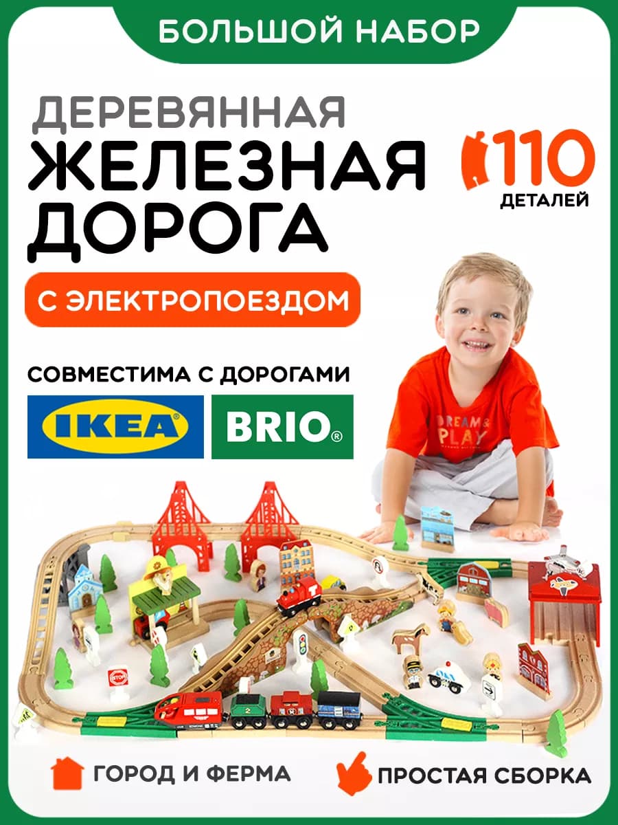 Деревянная железная дорога с электропоездом с Ikea и Brio