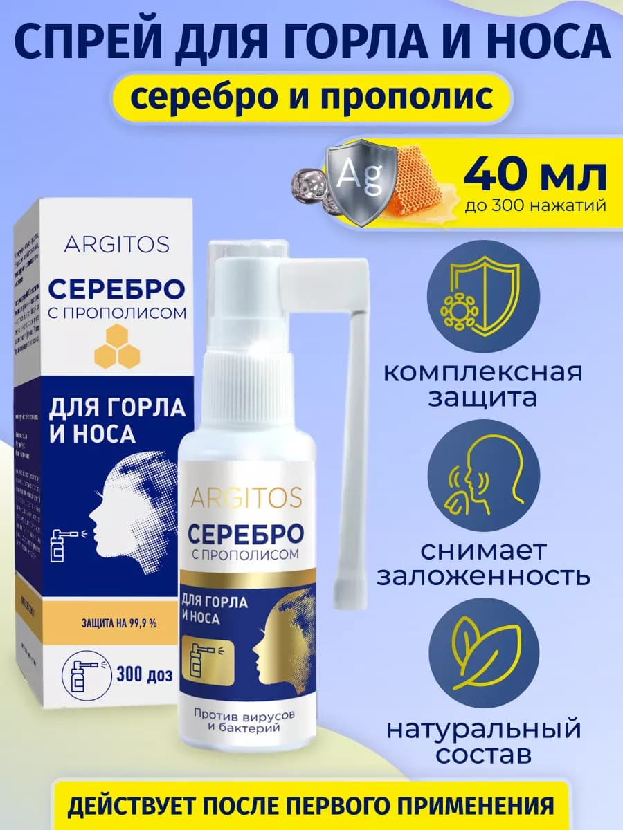 Коллоидное серебро Спрей для носа и горла прополис