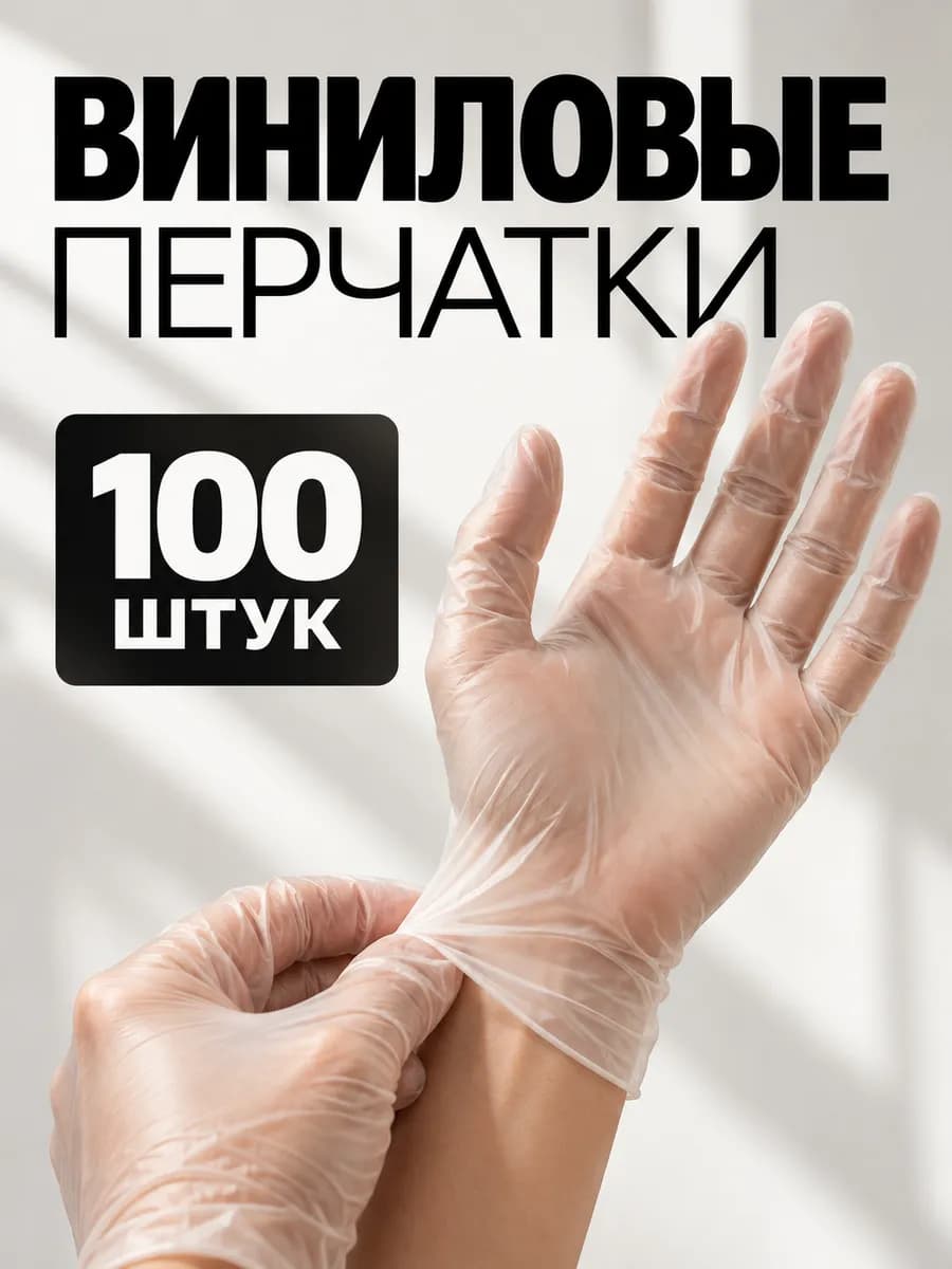 Виниловые перчатки одноразовые 100 шт