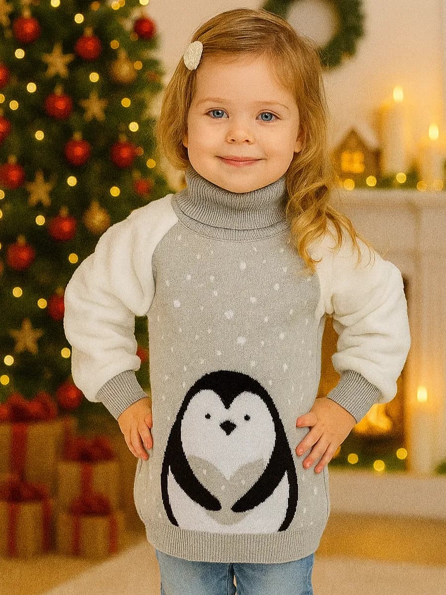 Свитер для девочки теплый с горлом