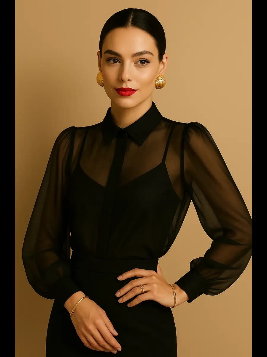 Полупрозрачная шифоновая блузка новогодняя