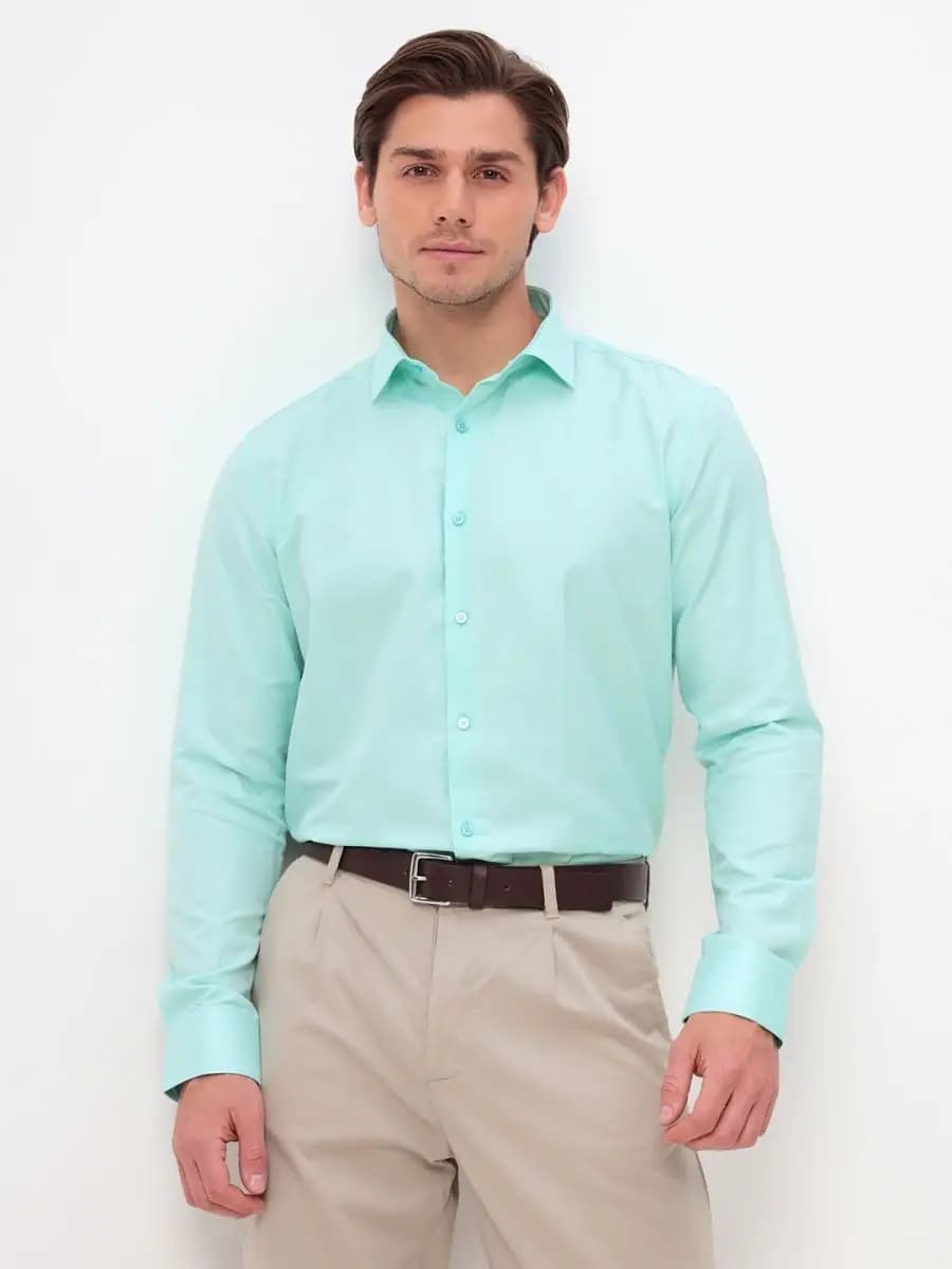 Рубашка габардин приталенная с длинным рукавом