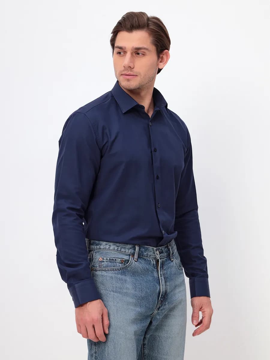 Рубашка габардин приталенная с длинным рукавом