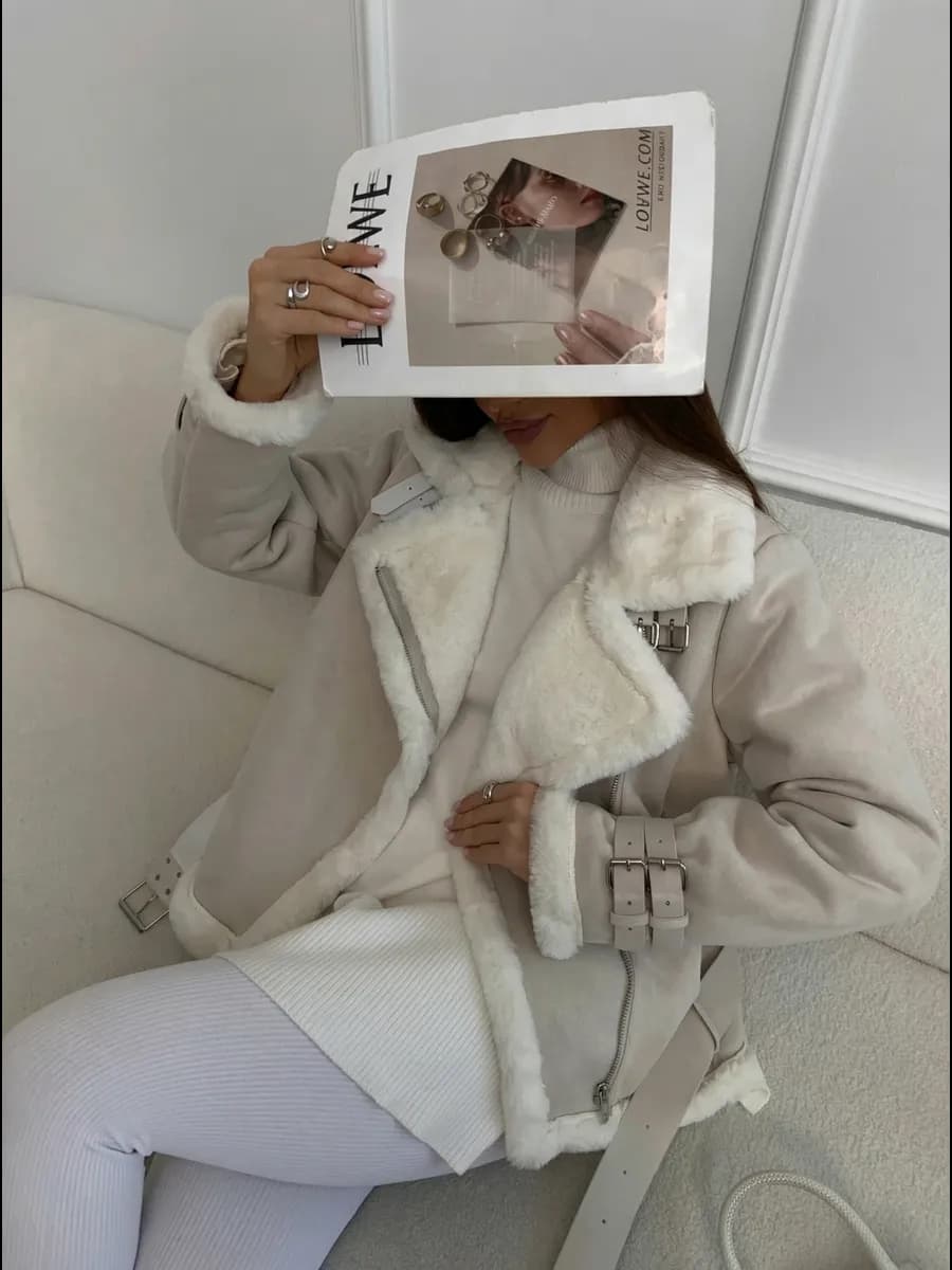 Дубленка авиатор короткая оверсайз зимняя