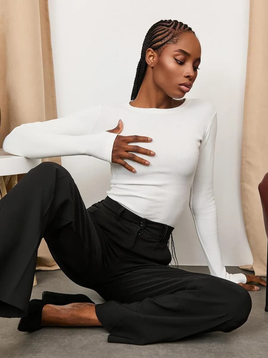 Лонгслив женский облегающий в рубчик