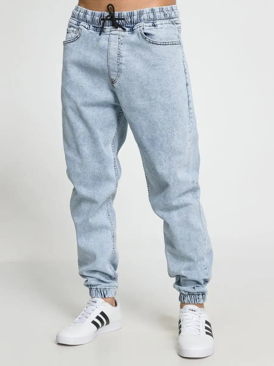 Джинсы джоггеры на резинке в поясе и внизу