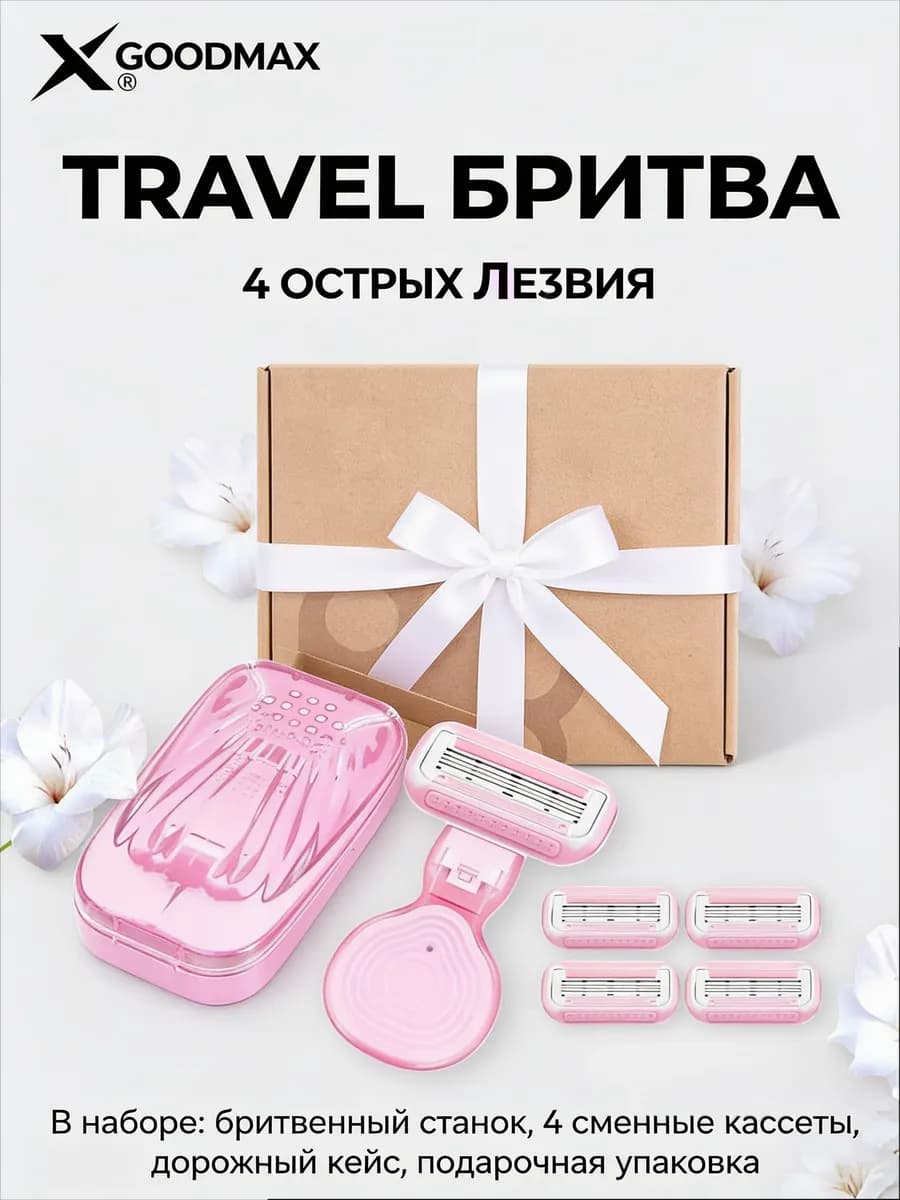 Бритва женская мини станок 4 лезвия, 5 сменных кассет