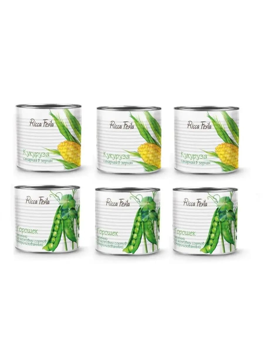 Горошек и Кукуруза консервированные 6шт