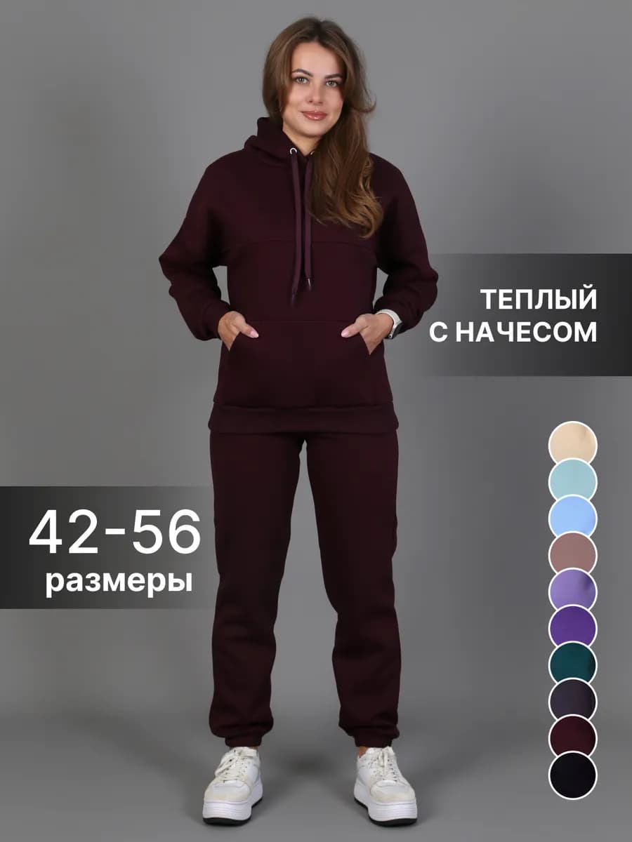 Спортивный костюм теплый с начесом на флисе с капюшоном