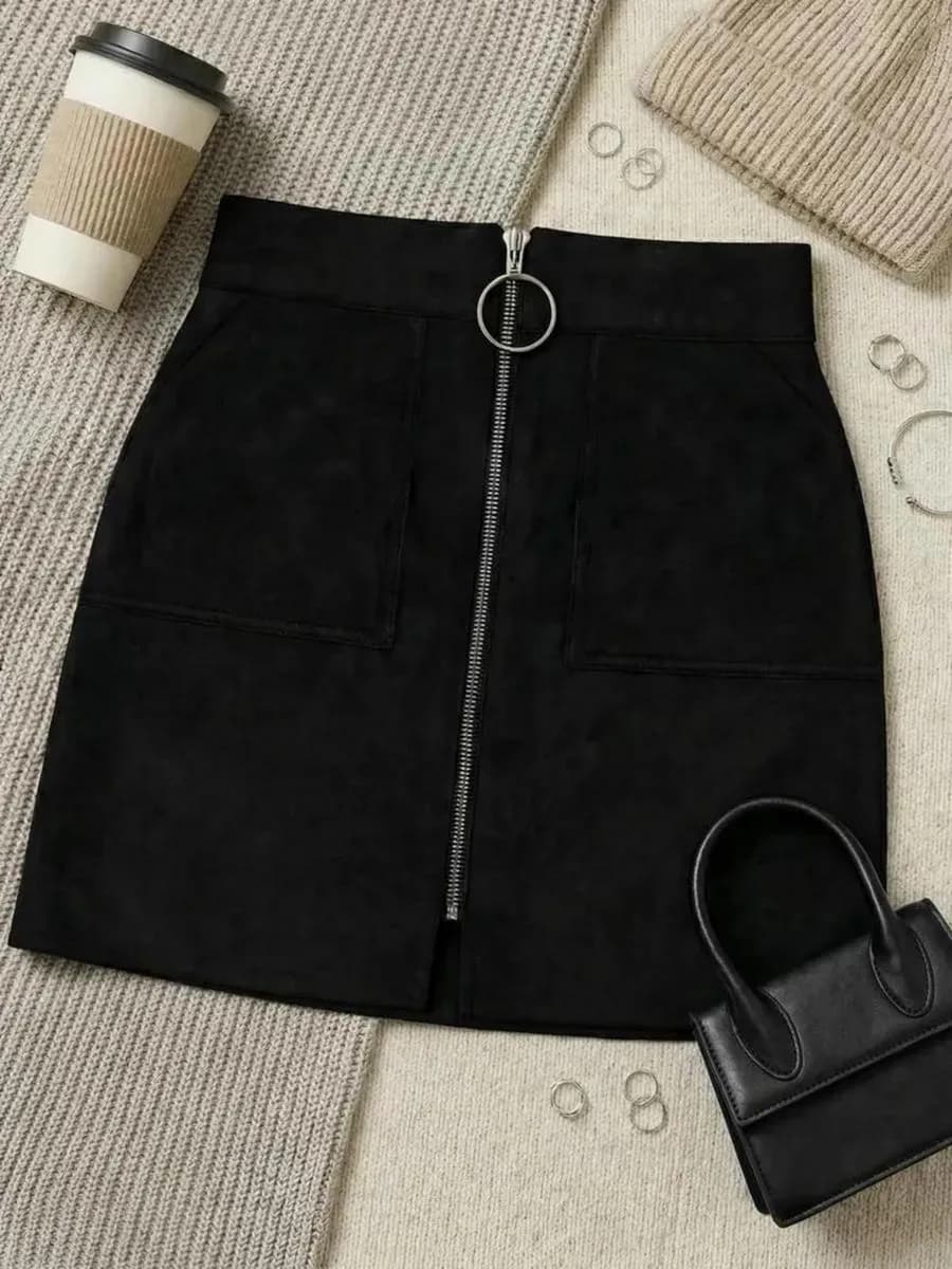 Юбка мини замшевая на молнии