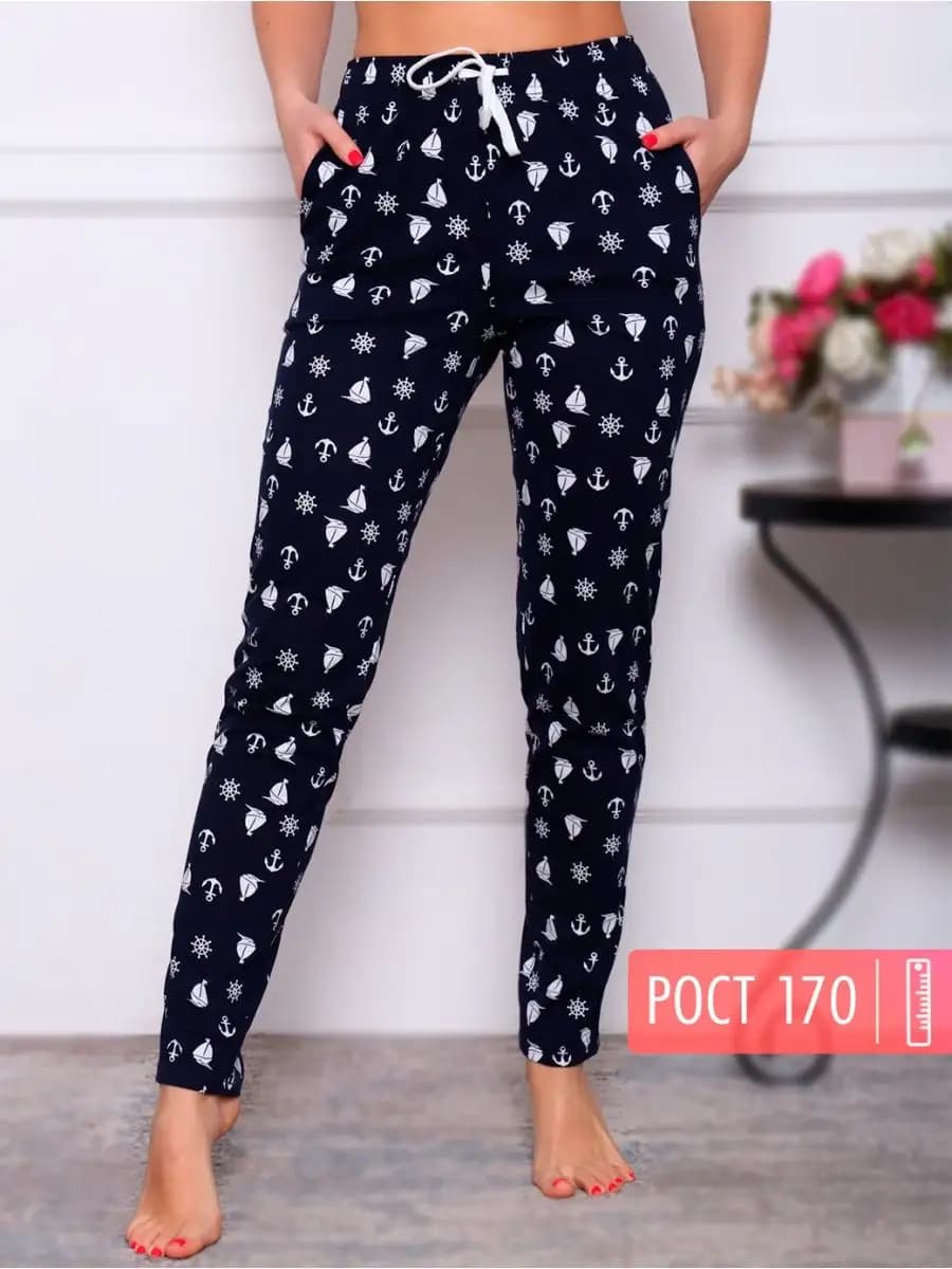 Брюки женские домашние на резинке штаны пижамные хлопок