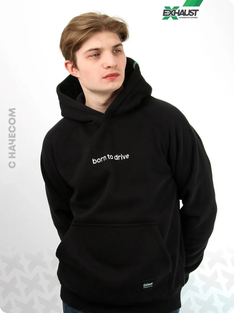 Утеплённое худи с капюшоном и вышивкой BORN TO DRIVE