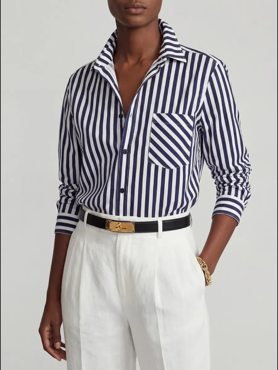 Рубашка в полоску хлопок офисная летняя