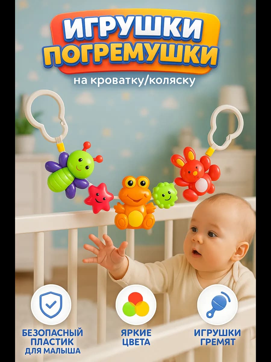 Игрушки на коляску кроватку растяжка подвеска цвет МИКС