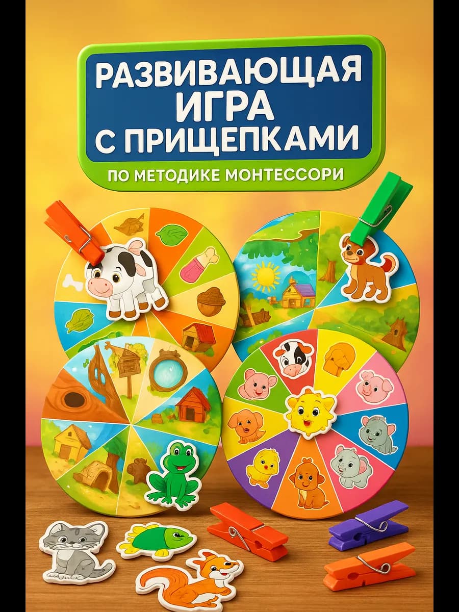 Развивающая игра с прищепками Монтессори Дидактическая