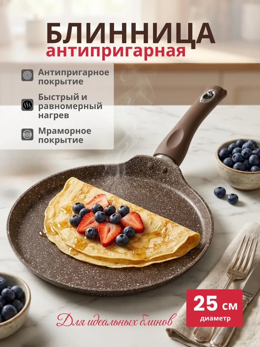 Сковорода блинная 25 см для всех плит