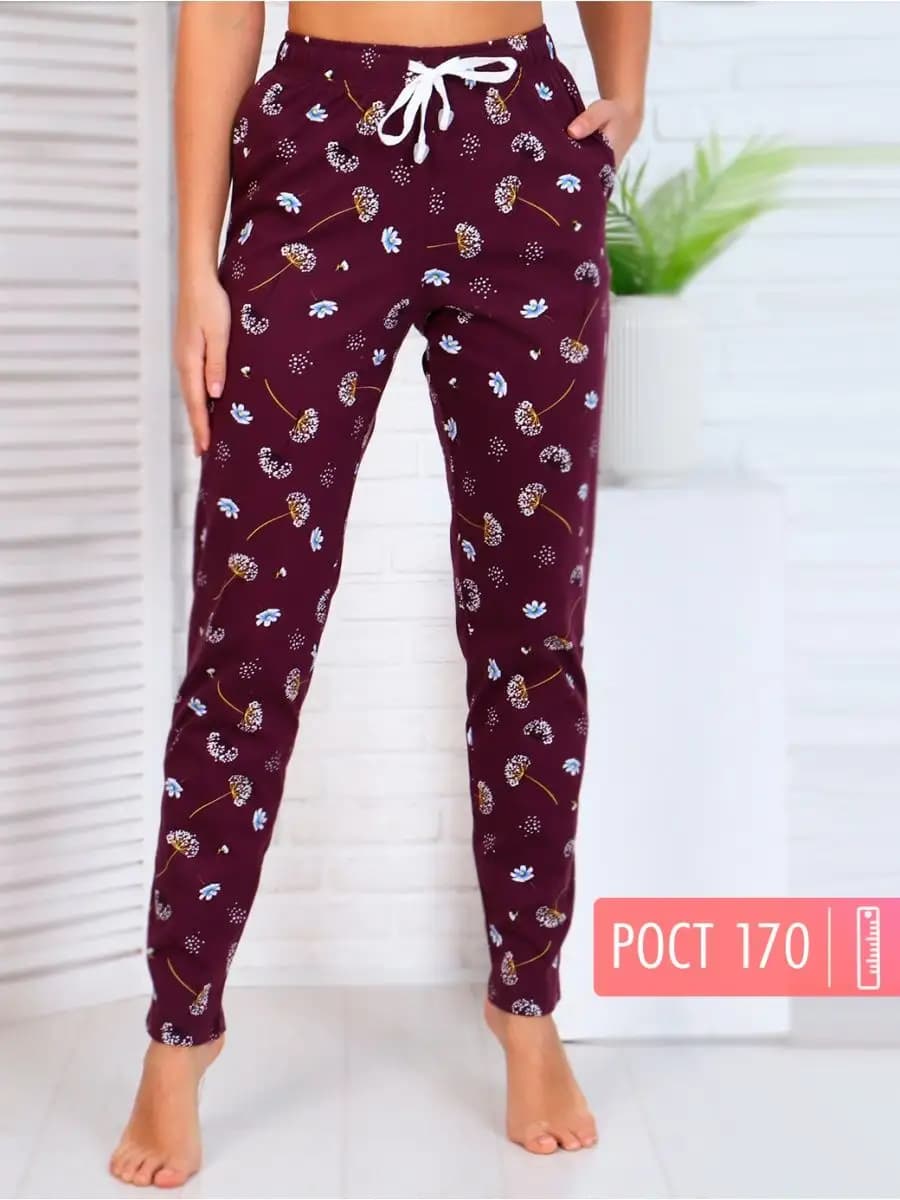 Брюки женские домашние на резинке штаны пижамные хлопок