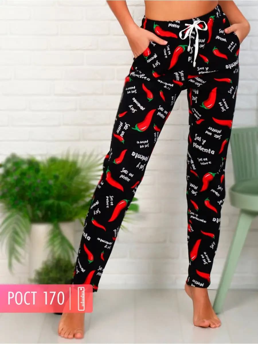 Брюки женские домашние на резинке штаны пижамные хлопок