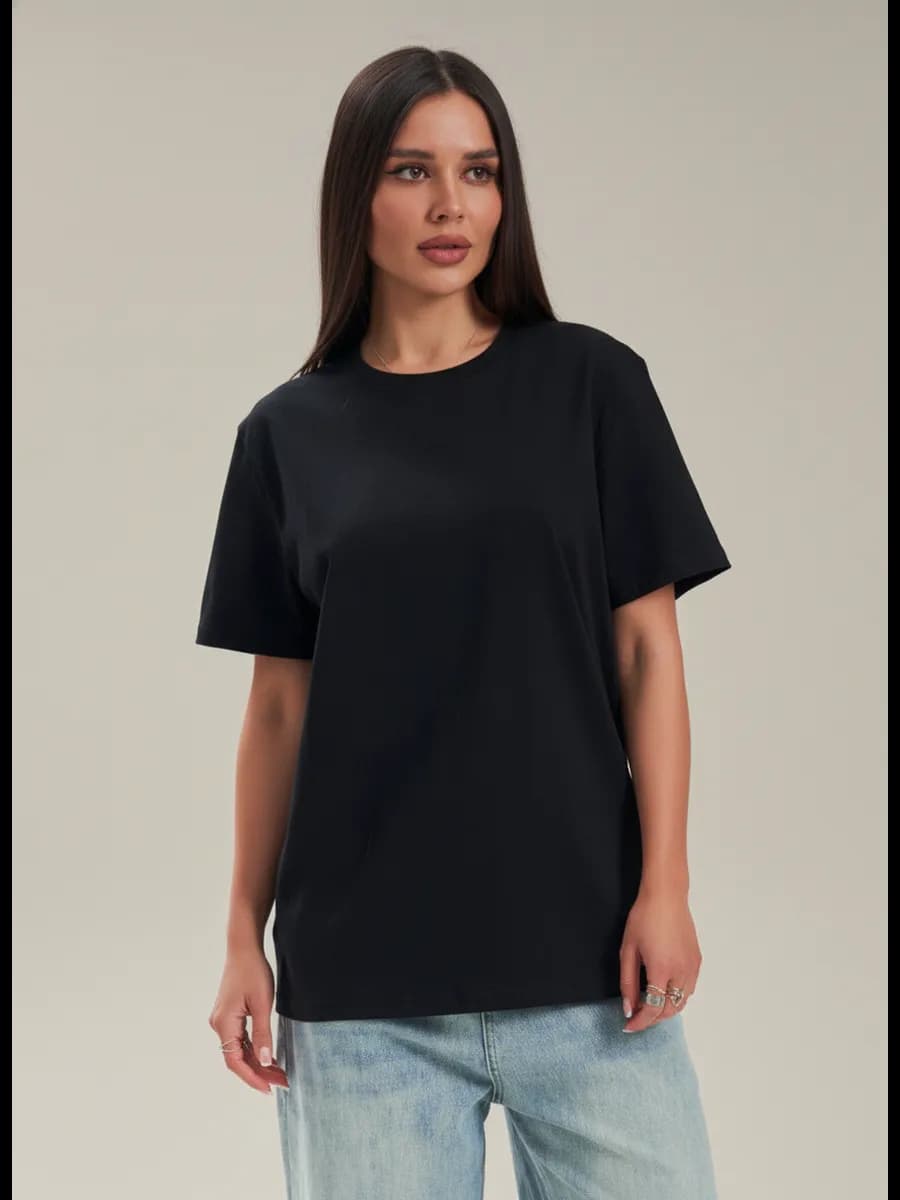 Футболка базовая черная оверсайз хлопок