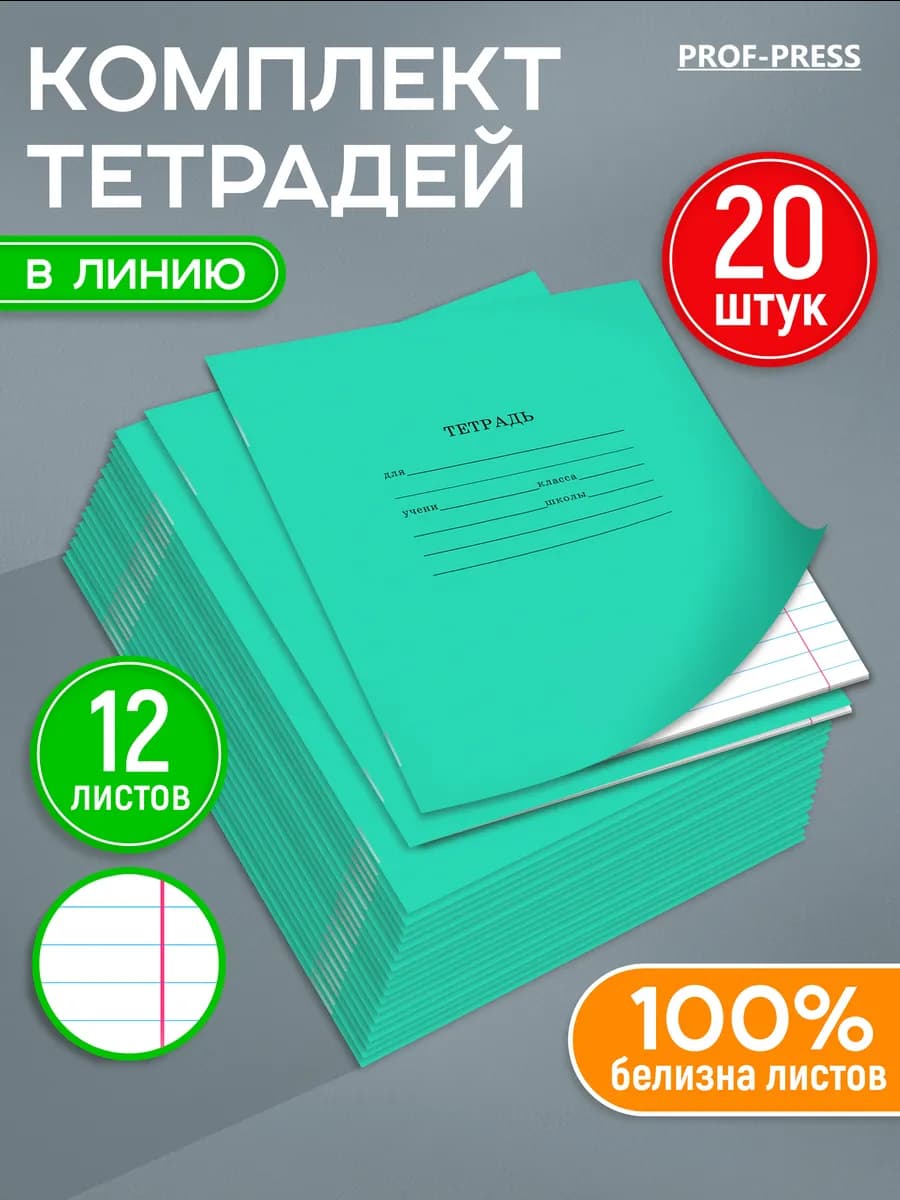 Тетрадь в линейку 12 листов 20 штук