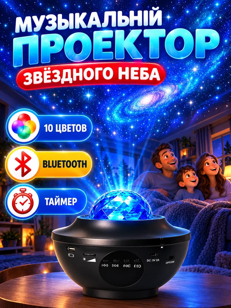 Проектор ночник лазерный звездное небо с ПДУ