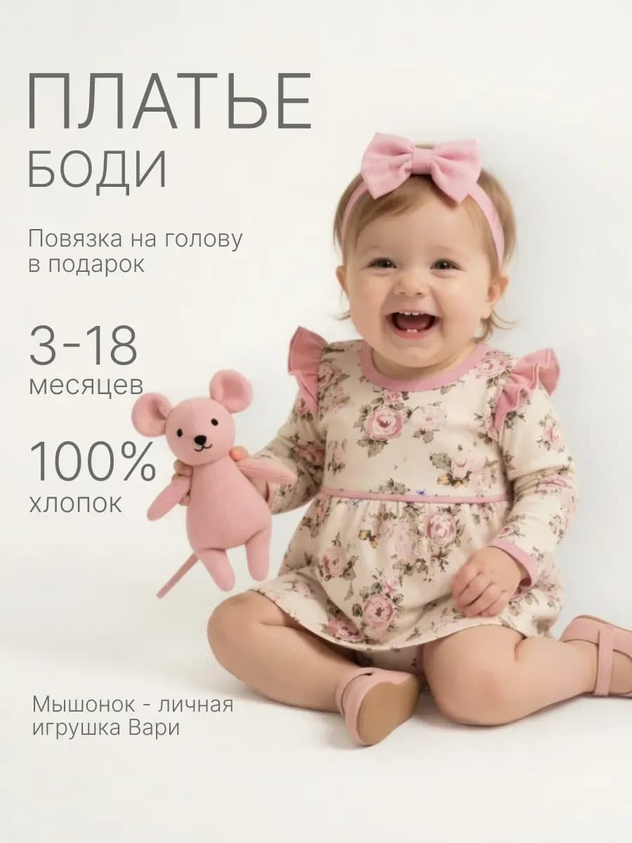Платье Боди новорожденным с длинным рукавом