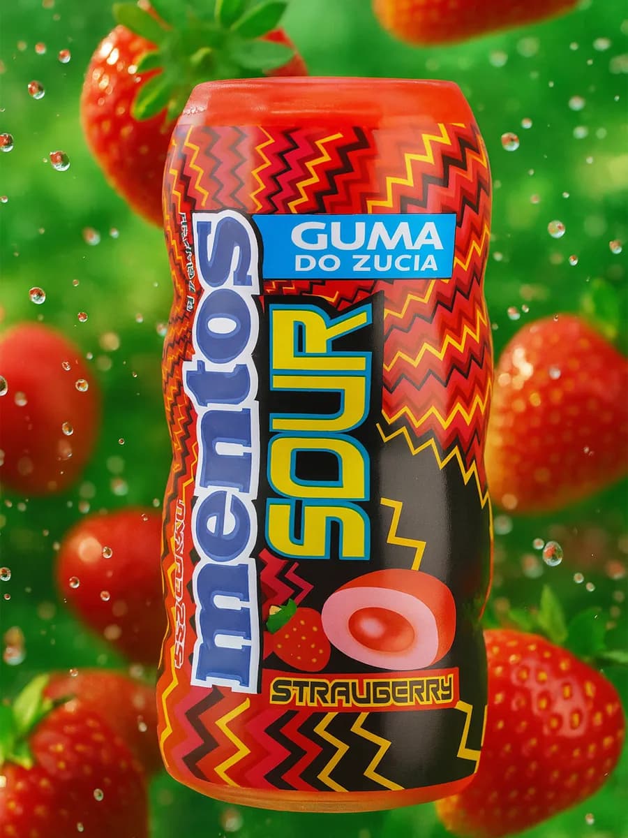 Жевательная резинка Sour, жвачка Ментос c клубникой