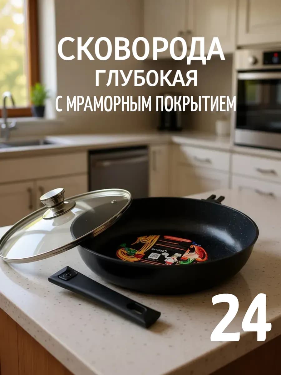 Сковорода антипригарная с крышкой 24 см