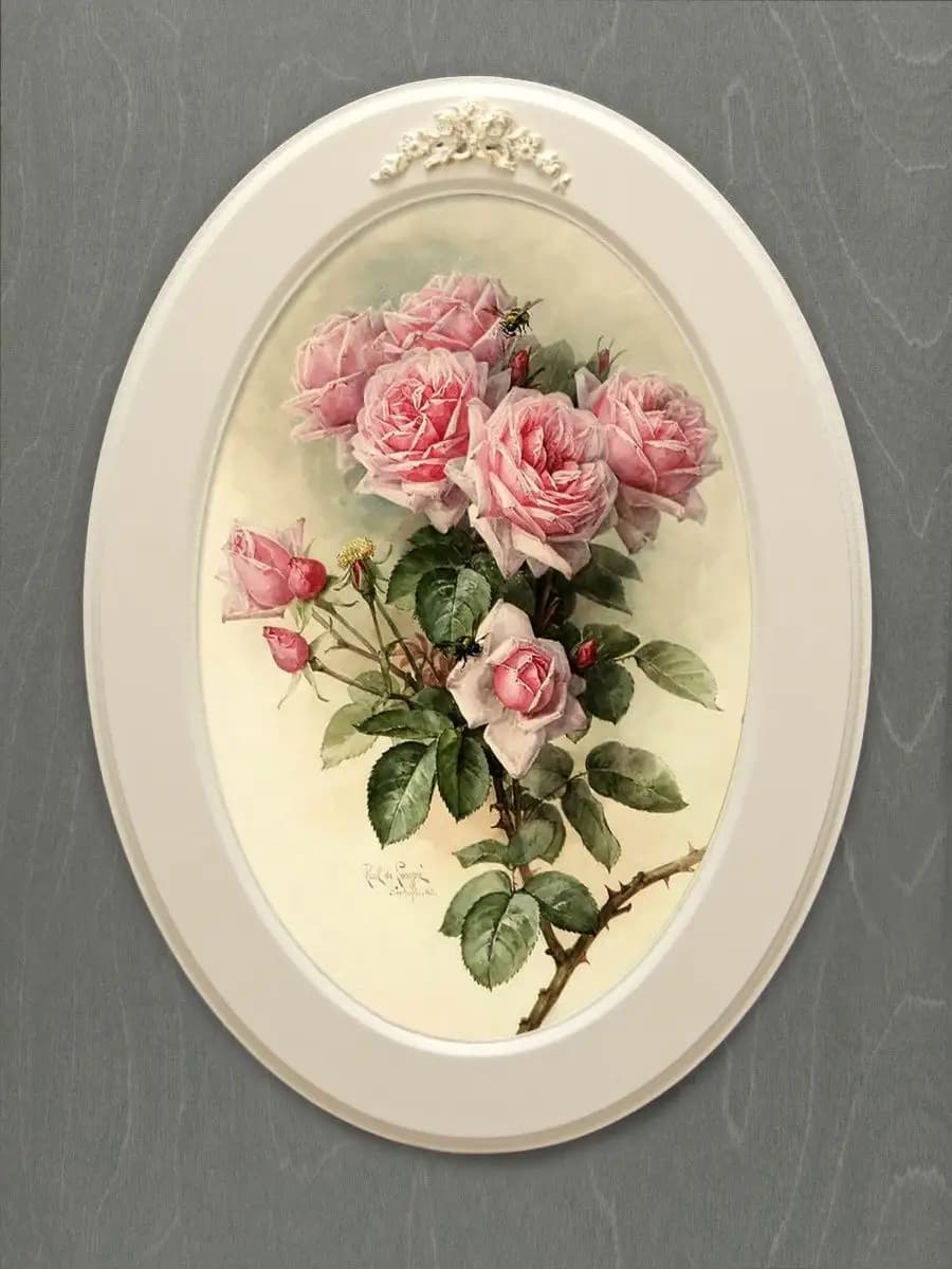 Картина с цветами овальная в раме 27×37 см, прованс